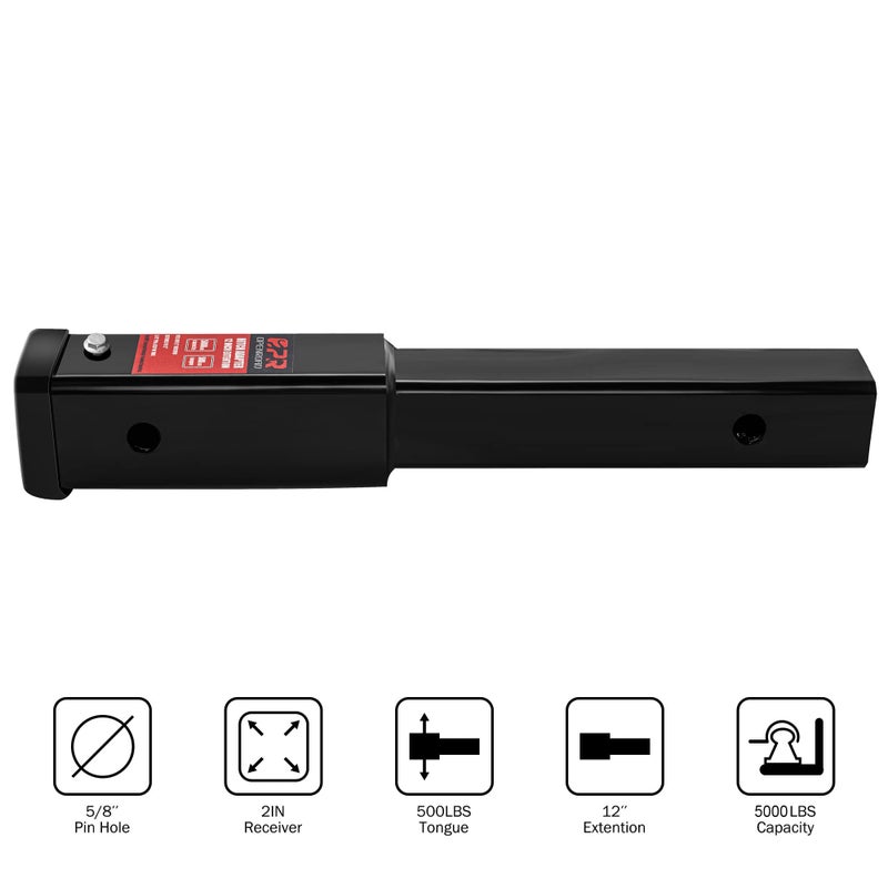 OPENROAD Trailer Hitch Extensionï¼Œ12 inch Hitch Extender Length for 2-inch Receiver Tube Extender,5000lbs GTW,500 lbs TW,Includes 5/8'' Hitch Pin - Image 2